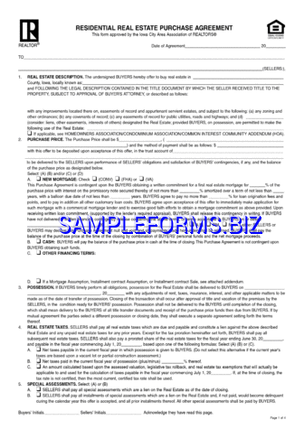 Iowa Residential Real Estate Purchase Agreement Form pdf free